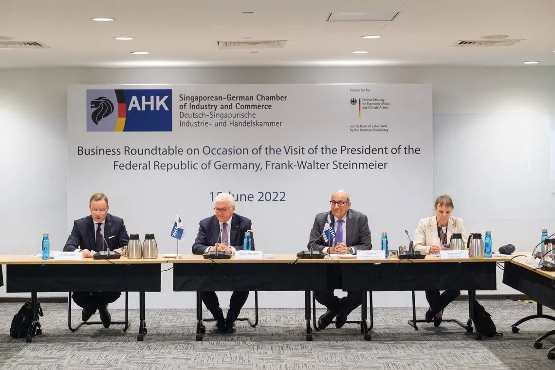 From left: Jens Rübbert, president, SGC Board; Dr Frank-Walter Steinmeier, Federal President of Germany; S Iswaran, Singapore's Minister for Transport and Minister-in-charge of Trade Relations; and Anja Hajduk, State Secretary of the Federal Ministry for Economic Affairs and Climate Action.