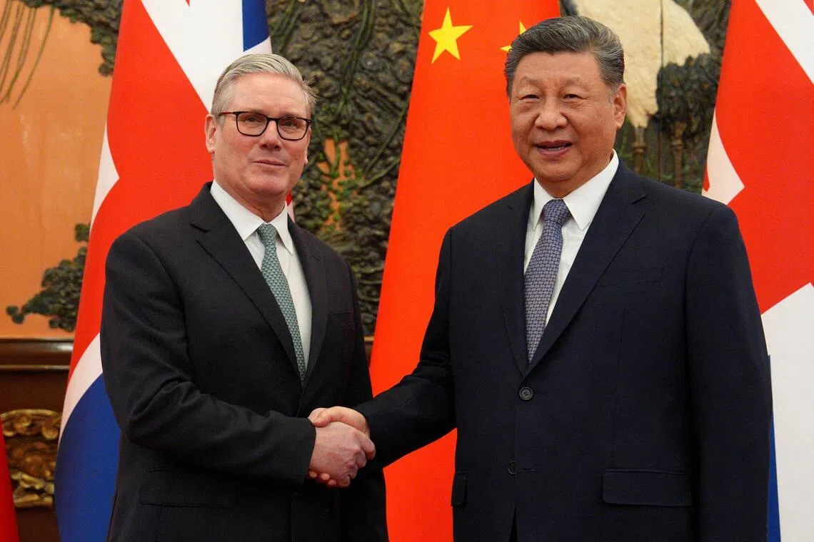 Britain's Prime Minister Keir Starmer shakes hands with Chinese President Xi Jinping. Starmer is only the latest Western politician to double down on diplomacy with Beijing.
