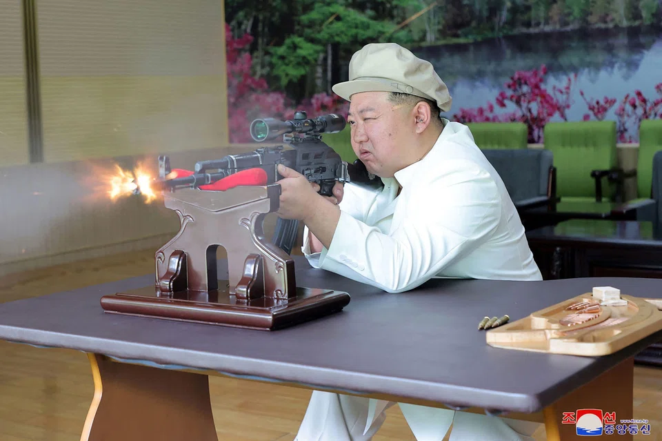 North Korean leader Kim Jong Un test a new series of firearm during a visit to a major munitions factory at an undisclosed location in North Korea. Kim called for more preparations for the possibility of war, a boost in weapons production, and expansion of military drills, state media KCNA reported on Thursday. 