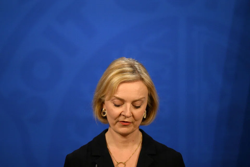 British Prime Minister Liz Truss at a news conference in London, Britain, Oct 14, 2022. 