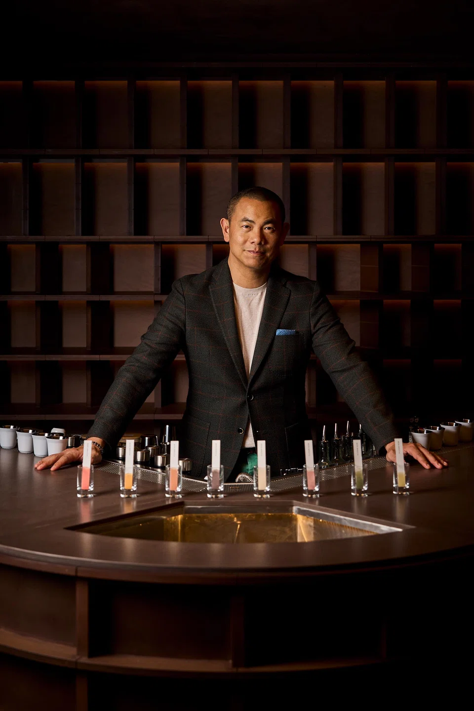 Andre Chiang at the broth bar, which offers samples of soup for diners to choose from.