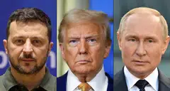 The high-stakes summit comes with US President Donald Trump (centre) struggling to broker an end to the conflict, and Ukrainian President Volodymyr Zelensky (left) and his European allies earlier urged the Republican to push for a ceasefire.