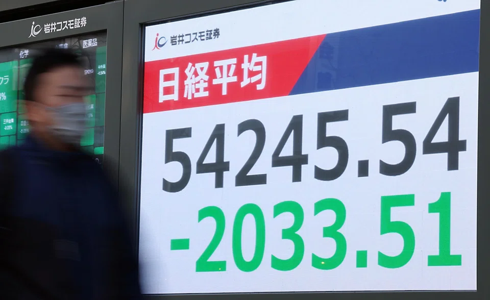 Amid concerns of the impact of a prolonged armed conflict in Middle East, the Nikkei Stock Average plunged 2,033.51 points, or 3.61%, to close at 54,245.54. 