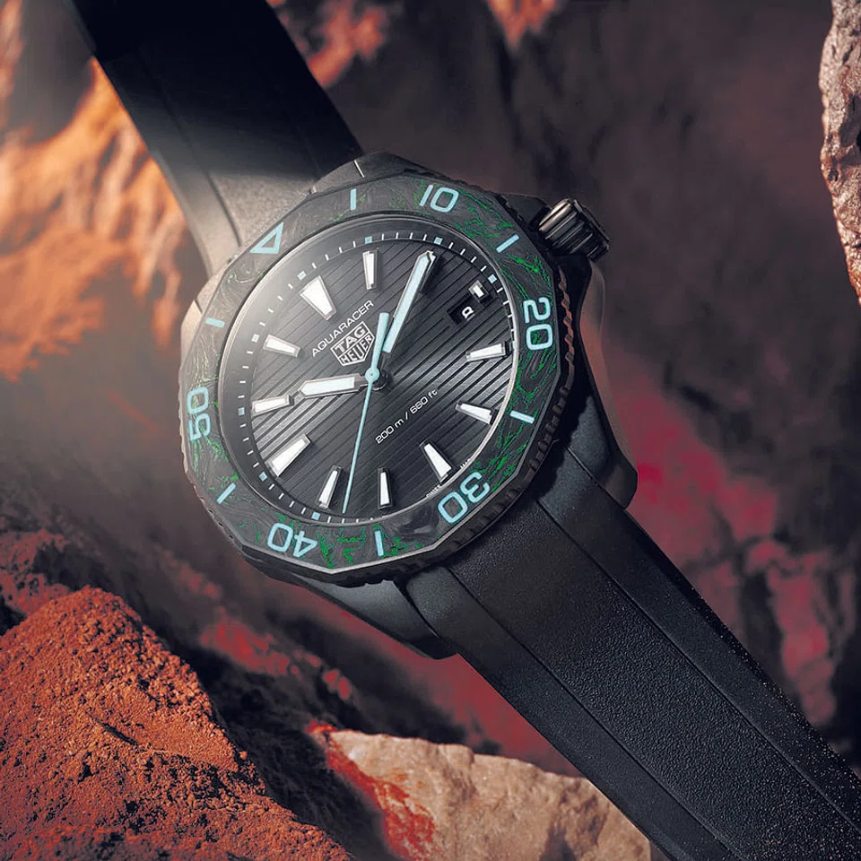 Tag Heuer’s Aquaracer Solargraph, which
runs on quartz, is a popular model that was first released in 2022. The brand recently released a limited-edition iteration.