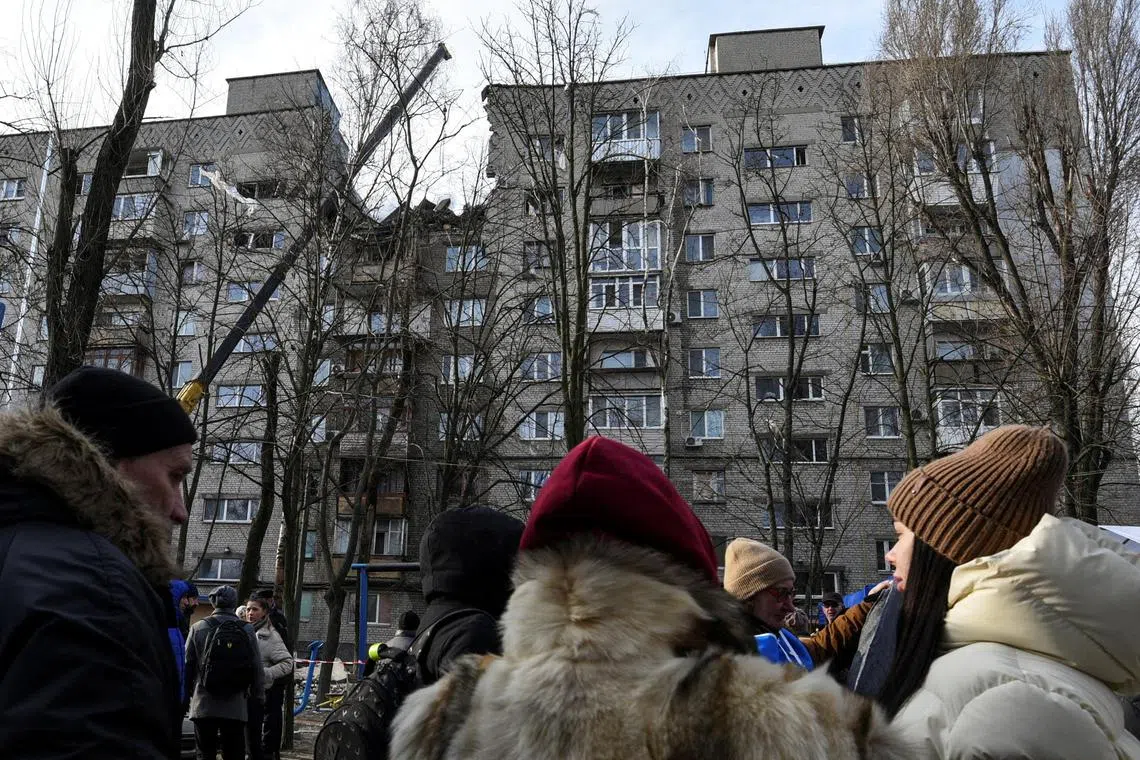 An apartment building in Dnipro, Ukraine, that was damaged by a Russian drone strike. Two years ago, on Feb 24, 2022, Russia brought war back to Europe on a scale not seen since World War II.