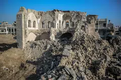 Gaza City's Al-Basha or the Pasha's Palace, also known as Radwan dynasty castle, which houses a museum and a girls' school, damaged in Israeli bombardment during the ongoing battles between Israel and the Palestinian Hamas movement. 