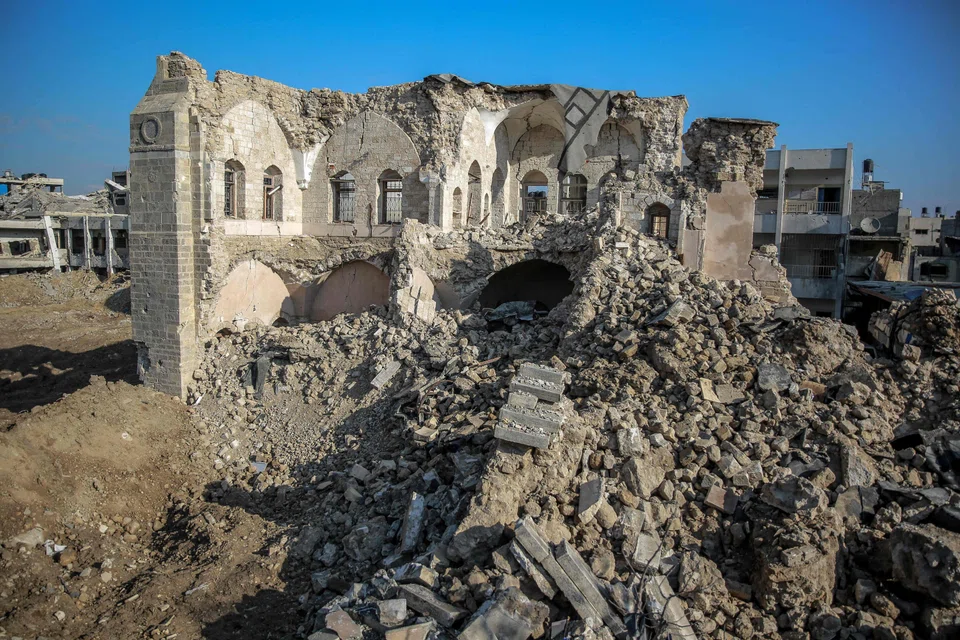Gaza City's Al-Basha or the Pasha's Palace, also known as Radwan dynasty castle, which houses a museum and a girls' school, damaged in Israeli bombardment during the ongoing battles between Israel and the Palestinian Hamas movement. 