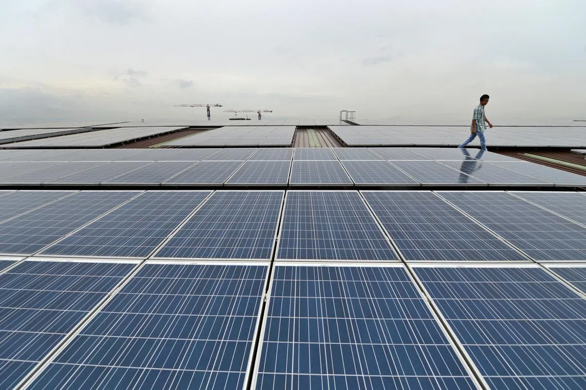 Solar panels on a factory roof in Singapore. Governments can encourage such investments through tax rebates, subsidies, grants – and clear sustainability roadmaps.