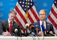US Treasury Secretary Scott Bessent (right) told reporters the tariff reductions don’t apply to sectoral duties imposed on all US trading partners, and the tariffs applied on China during the first Trump administration remain in place. 