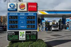 Above: A sign displaying the prices at a petrol station in the US. Oil prices spiked more than 10% on Monday (Mar 2), a clear expression of concern about access to global energy supplies. 