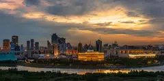 Astana, the capital of Kazakhstan, under the evening sky.