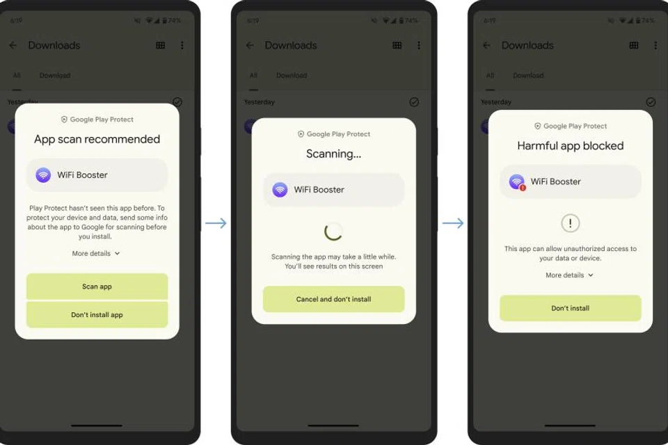 Google Play Protect now conducts real-time app scans during the installation of apps that have never been scanned before, to help detect emerging threats. 