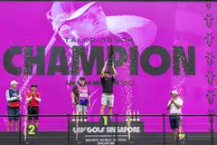 Talor Gooch of RangeGoats celebrating after winning the LIV Golf Singapore at Sentosa Golf Club on Apr 30.