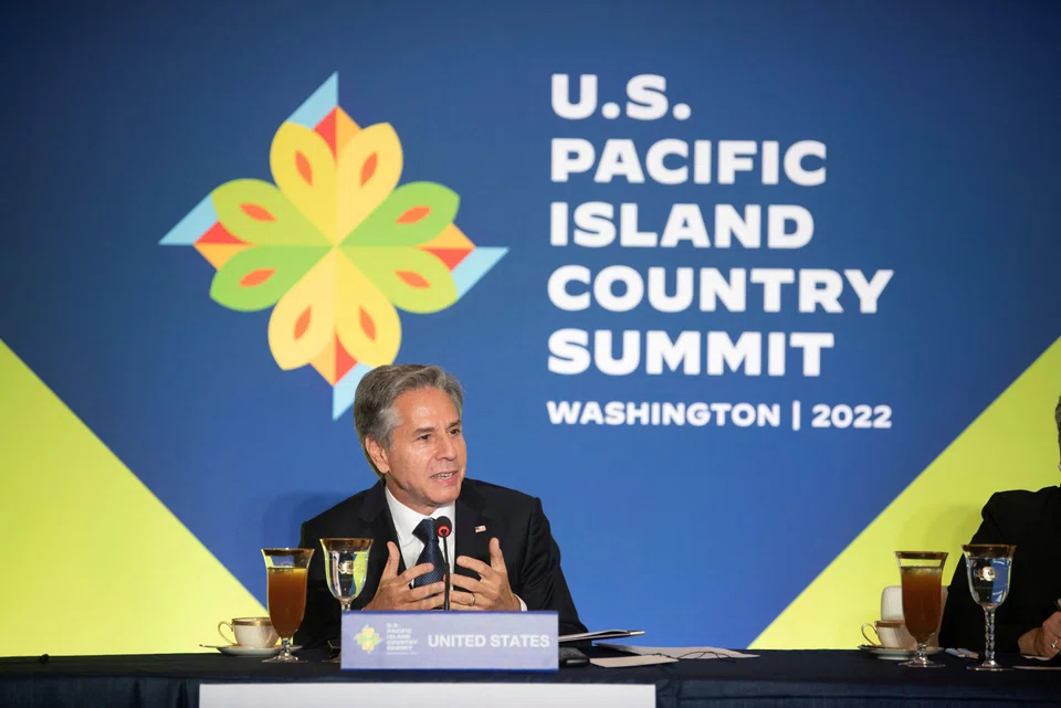 U.S. Secretary of State Antony Blinken speaks during a working lunch at the U.S.-Pacific Island Country Summit at the State Department in Washington, DC, US, Sept 28, 2022.