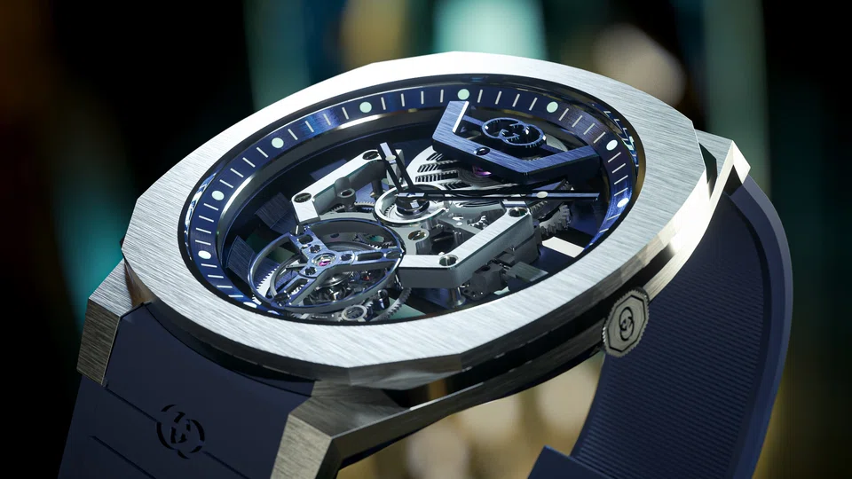 Despite the Gucci 25H Skeleton Tourbillon's heavyweight complication, the slim case measures just 8 millimetres wide.