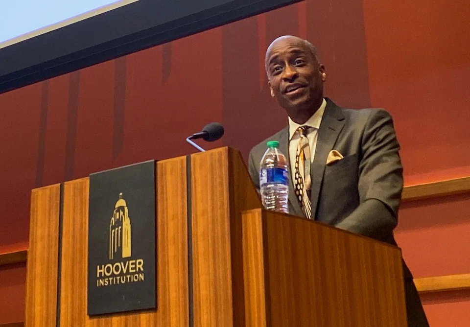 Federal Reserve Governor Philip Jefferson speaking at a monetary policy conference at the Hoover Institution, in Palo Alto, California, US, on May 12, 2023. Earlier in the day he was nominated to be the Fed's next vice-chair.