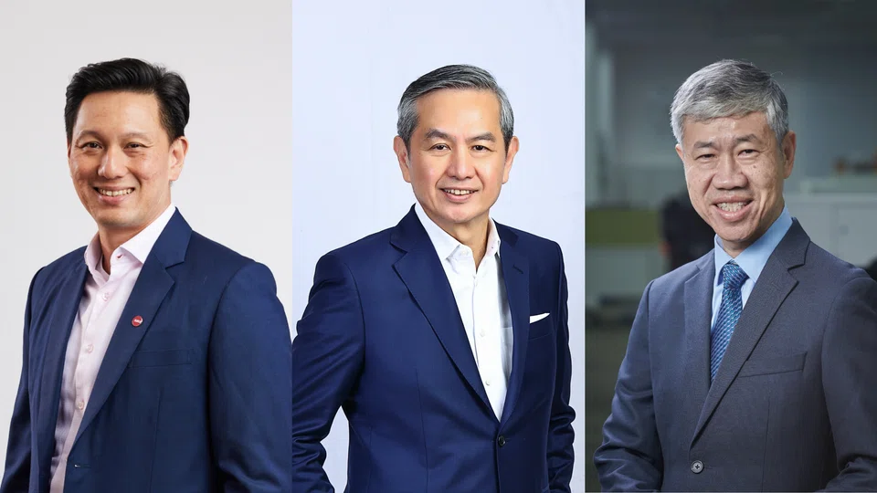 From left: Kerry Mok, Sats president and CEO; Stephen Ho, Hong Leong Asia CEO; and Lim See Wah, chairman and CEO, Hyphens Pharma International.