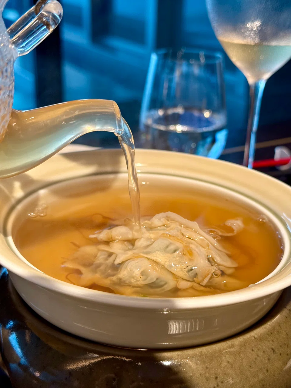 Geoduck soup with seaweed.