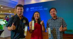 (Right to left) The winners of this year's BMW Golf Cup National Final are Jeffrey Goh, Aloysa Atienza and Allen Gong. 