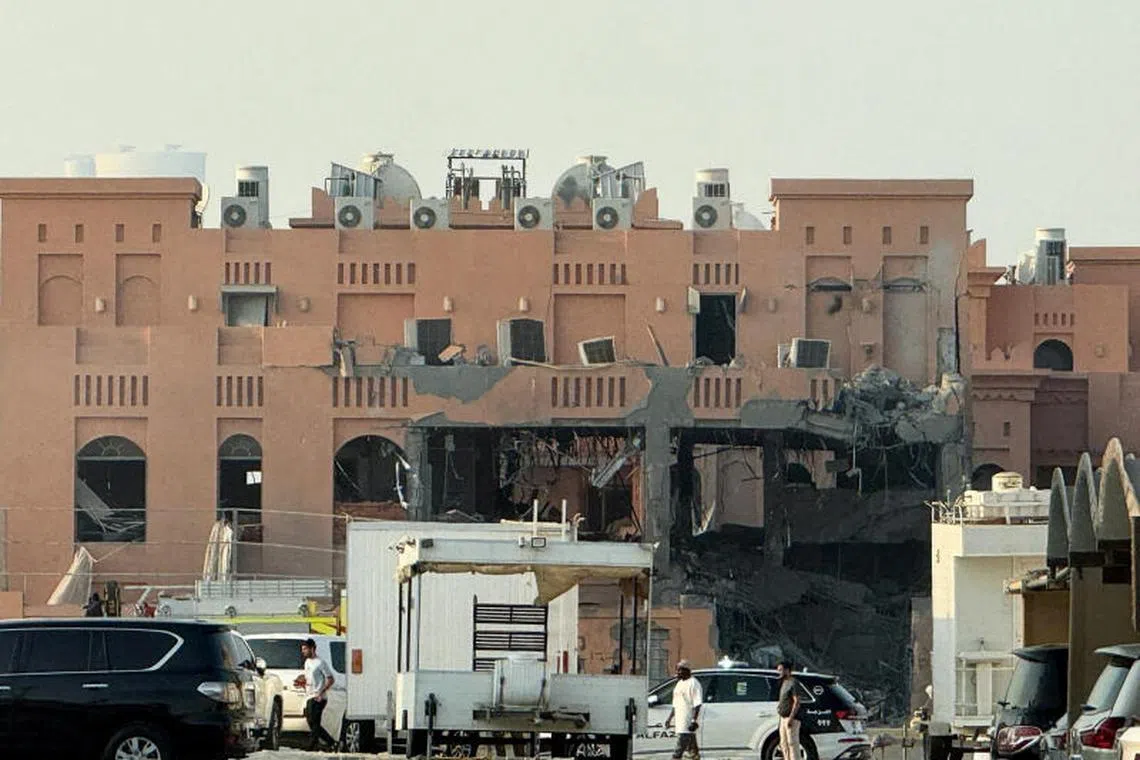 A damaged building, following an Israeli attack on Hamas leaders in Doha, Qatar.