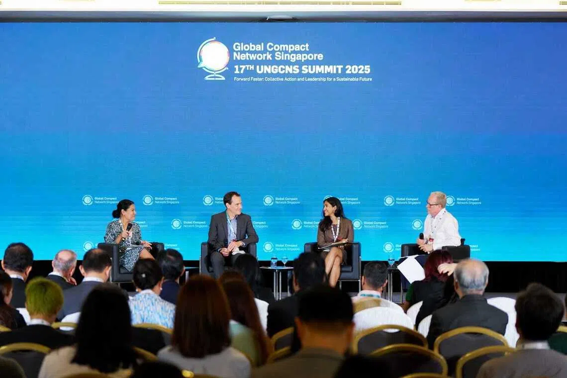 From left: Aberdeen Investments senior sustainable investment director Sheela Veerappan; Impactt CEO Patrick Shaw-Brown; international human rights lawyer Natasha Latiff; and Business for Societal Impact director Simon Robinson, who moderated the discussion. 