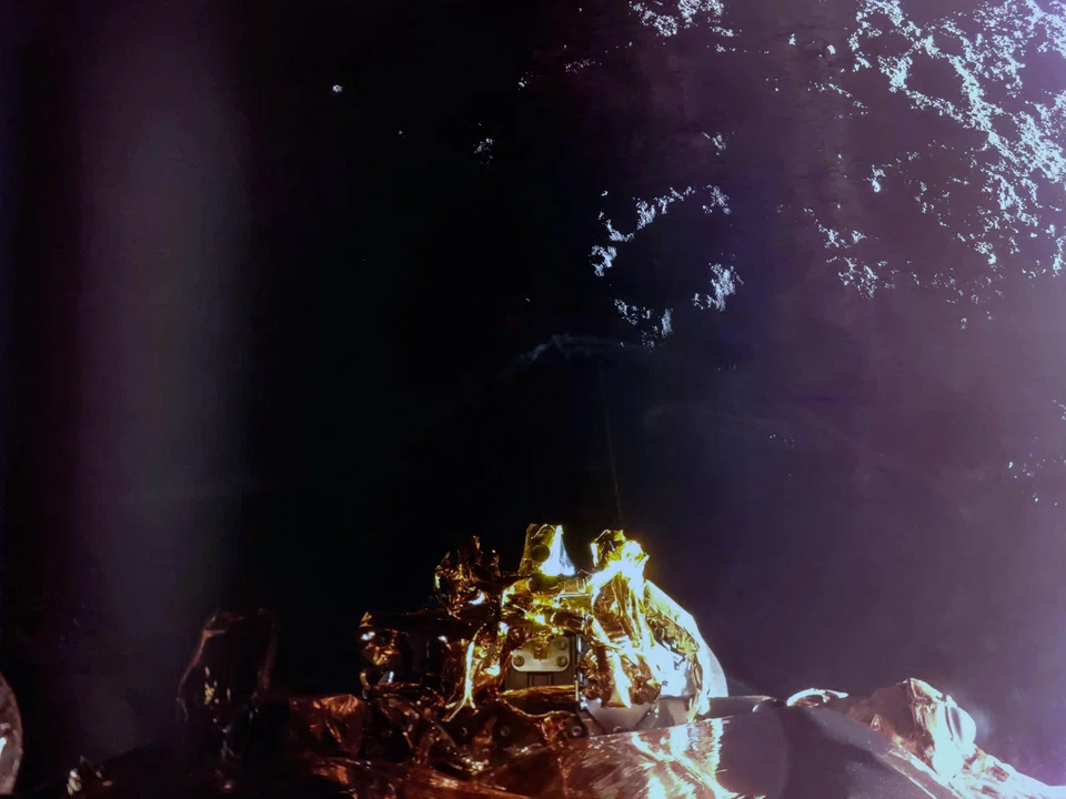 In this handout photograph taken and released by Firefly Aerospace on March 2, 2025, the Firefly's Blue Ghost lander manoeuvres its lunar landing as part of the Ghost Mission 1. 