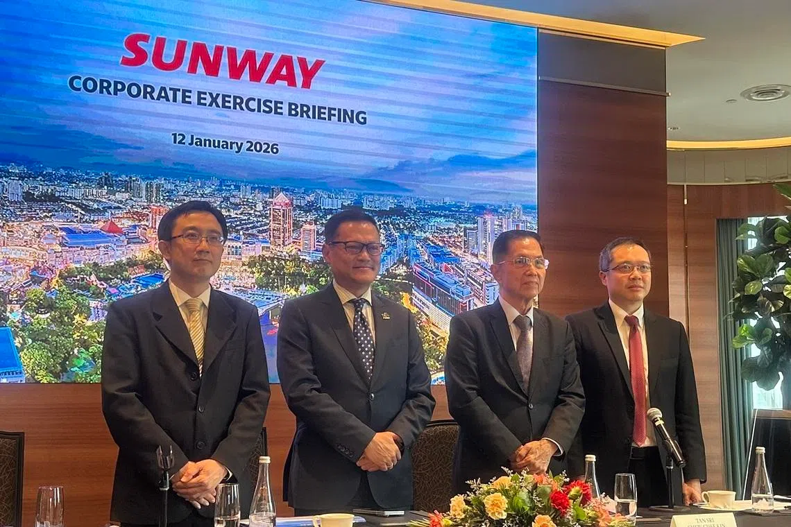 From left: Sunway chief financial officer Clement Chen, Sunway president Anuar Taib, Sunway chief adviser Chew Chee Kin, and Sunway deputy president Evan Cheah at a media briefing on the takeover offer.