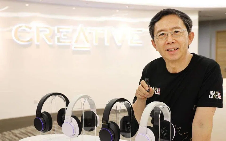 Creative founder and chief executive Sim Wong Hoo with the new Super X-Fi products. 