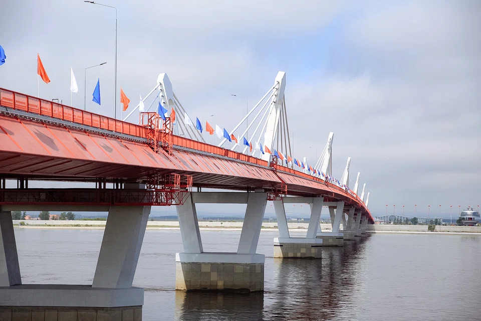 A view of the first border bridge over the Amur (Heilongjiang) river linking the Russian city of Blagoveshchensk and the Chinese city of Heihe during its inauguration ceremony on June 10, 2022. 