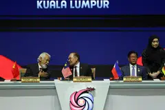 From left: Timor-Leste's Prime Minister Kay Rala Xanana Gusmao, Malaysia's Prime Minister Anwar Ibrahim and Philippines' President Ferdinand "Bongbong" Marcos Jr at the opening ceremony of the 47th Asean Summit and Related Summits in Kuala Lumpur.
