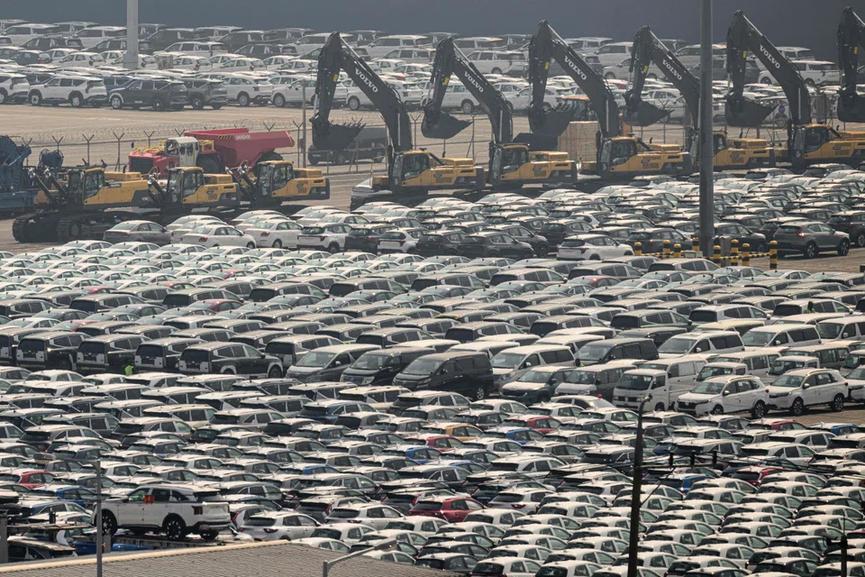Vehicles for export are parked at a port in Pyeongtaek, South Korea, April 3, 2025. 