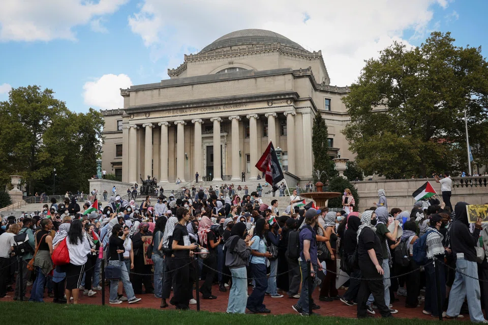Protests at Columbia University, on the one-year anniversary of Hamas' Oct 7 attack. University presidents and governing boards have struggled to find the right response as campuses become deeply divided over political issues. 