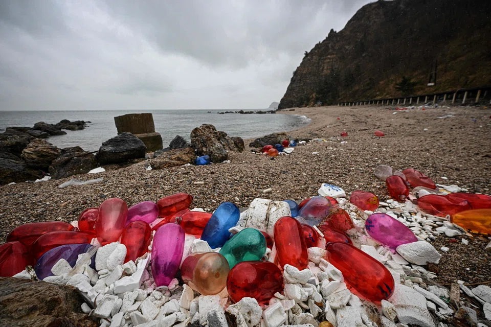 Plastic fishing floats and other debris are being washed up along the shore of the Miaodao Archipelago in Yantai, in eastern China's Shandong province.