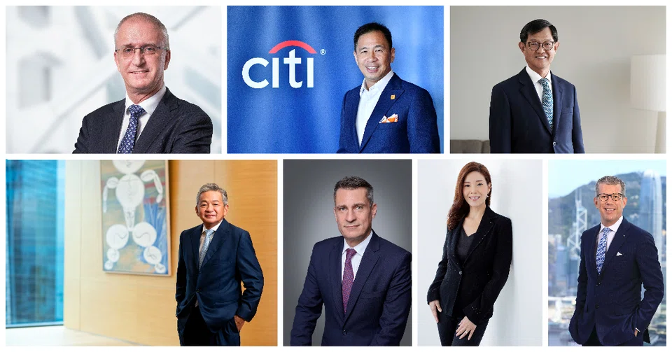 Clockwise from top left: HSBC's Philip Kunz, Citi Private Bank's Lee Lung-Nien, Pictet Wealth Management Asia's Tee Fong Seng, Julius Baer's Jimmy Lee, Lombard Odier's Vincent Magnenat, UBS Global Wealth Management's Patricia Quek, and Credit Suisse's Benjamin Cavalli.