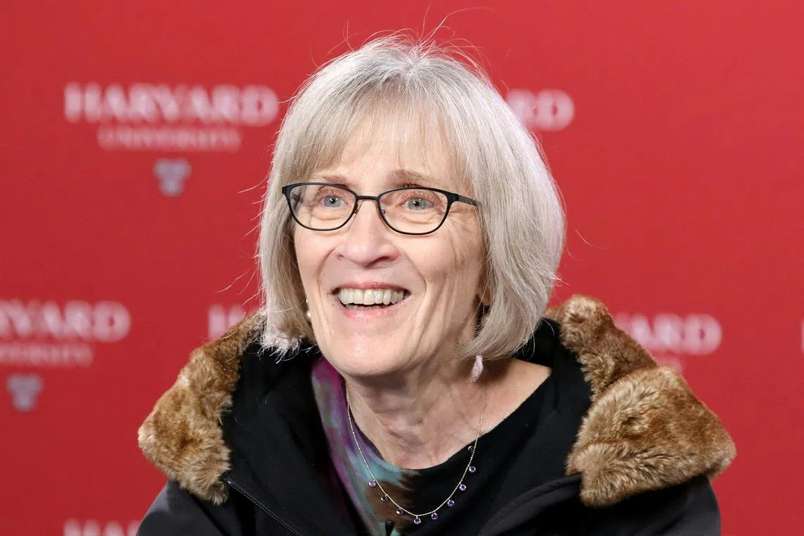 American economist Claudia Goldin, winner of the 2023 Nobel prize in economics, speaking to the media at Harvard University on Oct 9, 2023. The 77-year-old Harvard professor was given the nod "for having advanced our understanding of women's labour market outcomes", the Nobel jury said. 