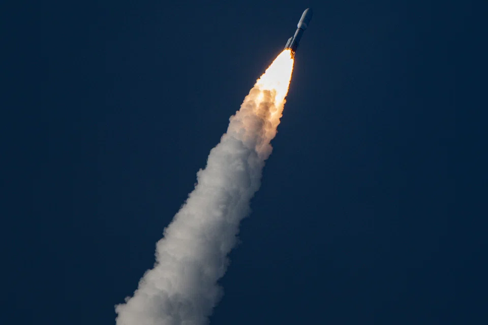 A United Launch Alliance Atlas V rocket carrying Amazon Project Kuiper lifts off to launch the first production satellite in Cape Canaveral, Florida, April 28, 2025.