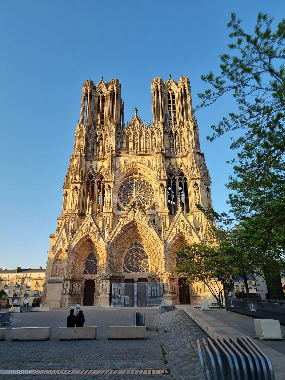 The imposing facade of Reims Cathedral.