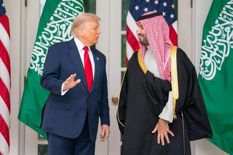 (From left) US President Donald Trump and SaudI Arabia's Crown Prince Mohammed bin Salman at the White House in Washington, D.C., Nov 18, 2025. 