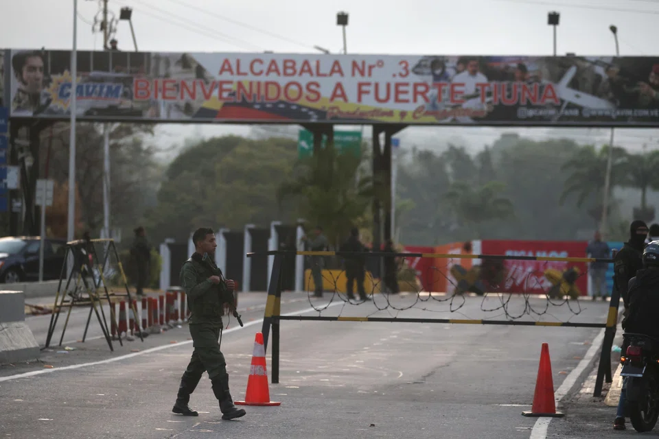 A checkpoint near Fuerte Tiuna (Fort Tiuna) in Caracas, Venezuela. Donald Trump says a "large-scale strike" on Caracas resulted in the capture of Venezuelan leader Nicolas Maduro and his wife.