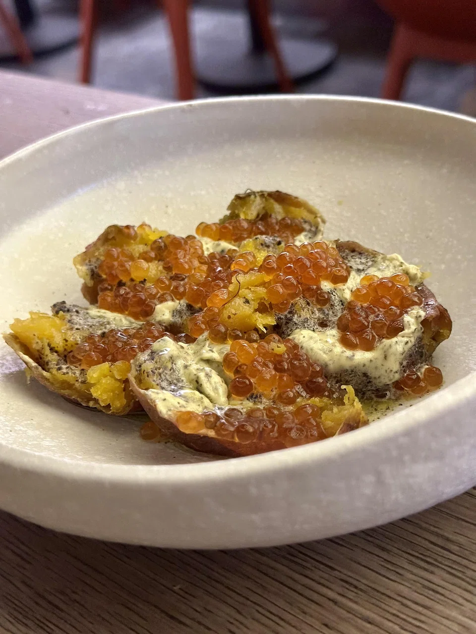 Roasted sweet potato, nori butter and ikura.