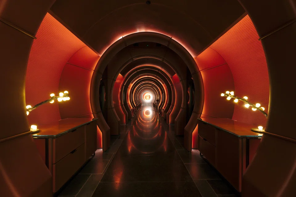 Le Pristine's dramatic wine tunnel.