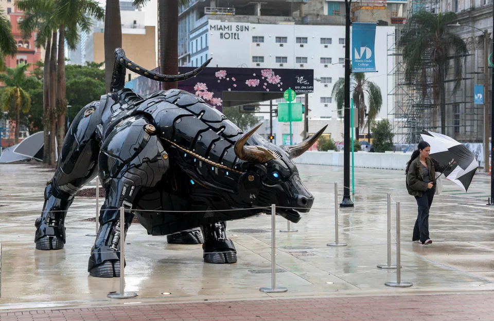 The robo-crypto bull statue at Miami Dade College Wolfson campus in Miami, Florida. Expect new and enormously profitable forms of risk-taking to emerge under the Trump administration.