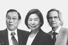 From left: Founder and chairman of Jollibee Foods Corporation Tony Tan Caktiong; Teresita Sy-Coson, vice-chairman of SM Investments; and Enrique Razon Jr., chairman and CEO of International Container Terminal Services.