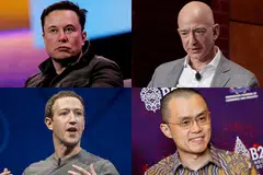 Clockwise from top left: Elon Musk, Jeff Bezos, Changpeng Zhao and Mark Zuckerberg alone saw some US$392 billion erased from their cumulative net worth.