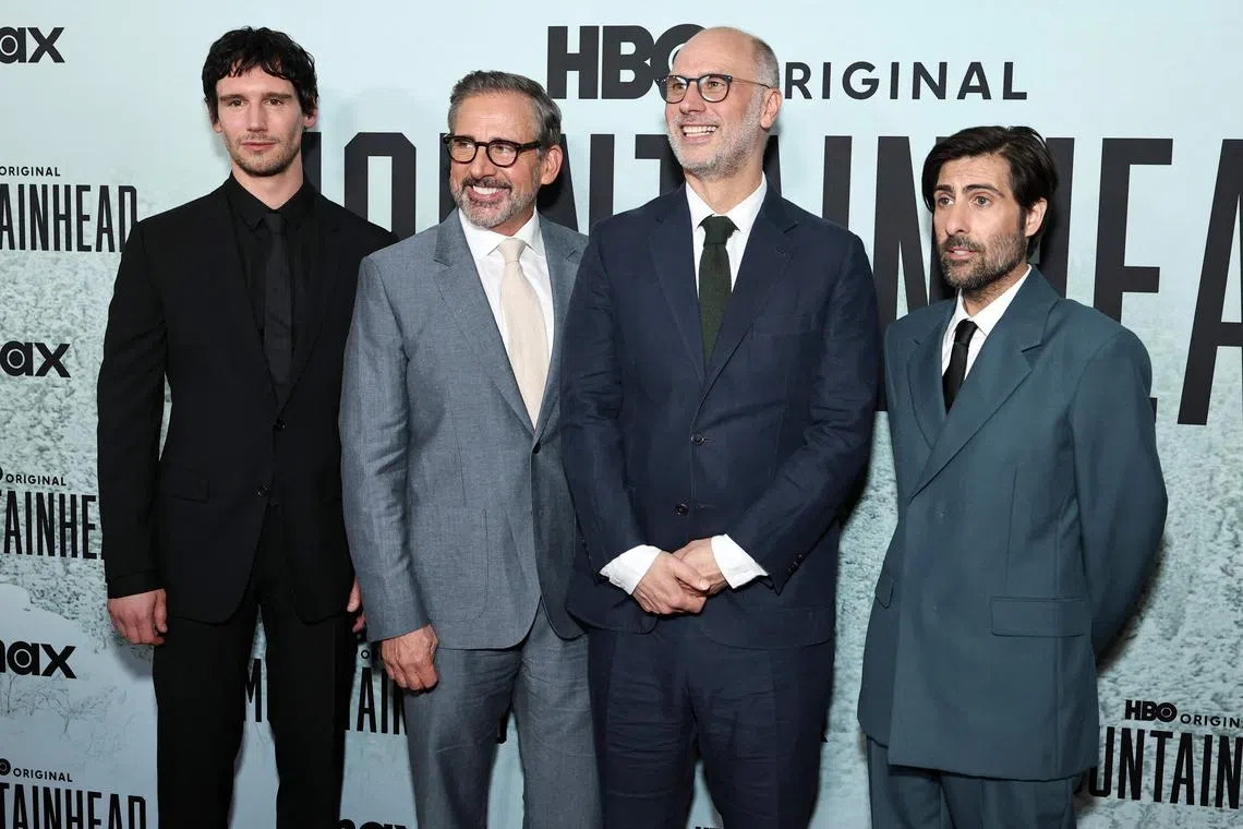 Left to right: Cory Michael Smith, Steve Carell, Jesse Armstrong and Jason Schwartzman attend HBO's "Mountainhead" World Premiere in New York City. 