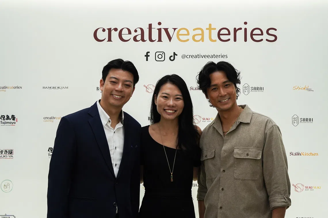 Bonnie Wong (centre) of Creative Eateries with Adam Tan (left) and Andie Chen of Asia White Knight Group. Wong believes that the investment firm's network of investors and partners will help the F&B group increase its customer reach.