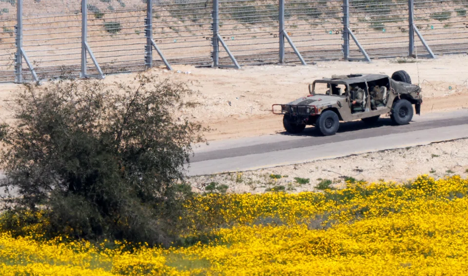 A military vehicle near the Israel-Gaza border, March 13. Palestinian Islamist group Hamas showed a total disregard for the lives of Palestinians, not just Israelis -- it started the conflict on Oct 7 without any warnings, protections or shelters for Palestinian civilians. 