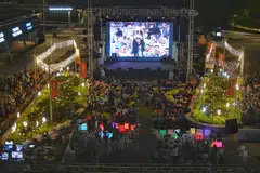 An aerial view of OCBC Square at the Singapore Sports Hub as hundreds of fans stayed up late on Sunday to watch the live screening of the World Cup final between France and Argentina.