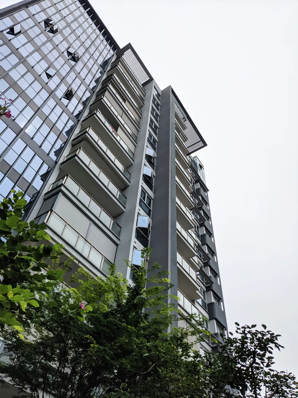 Facade of one block of a condominium in Singapore. 