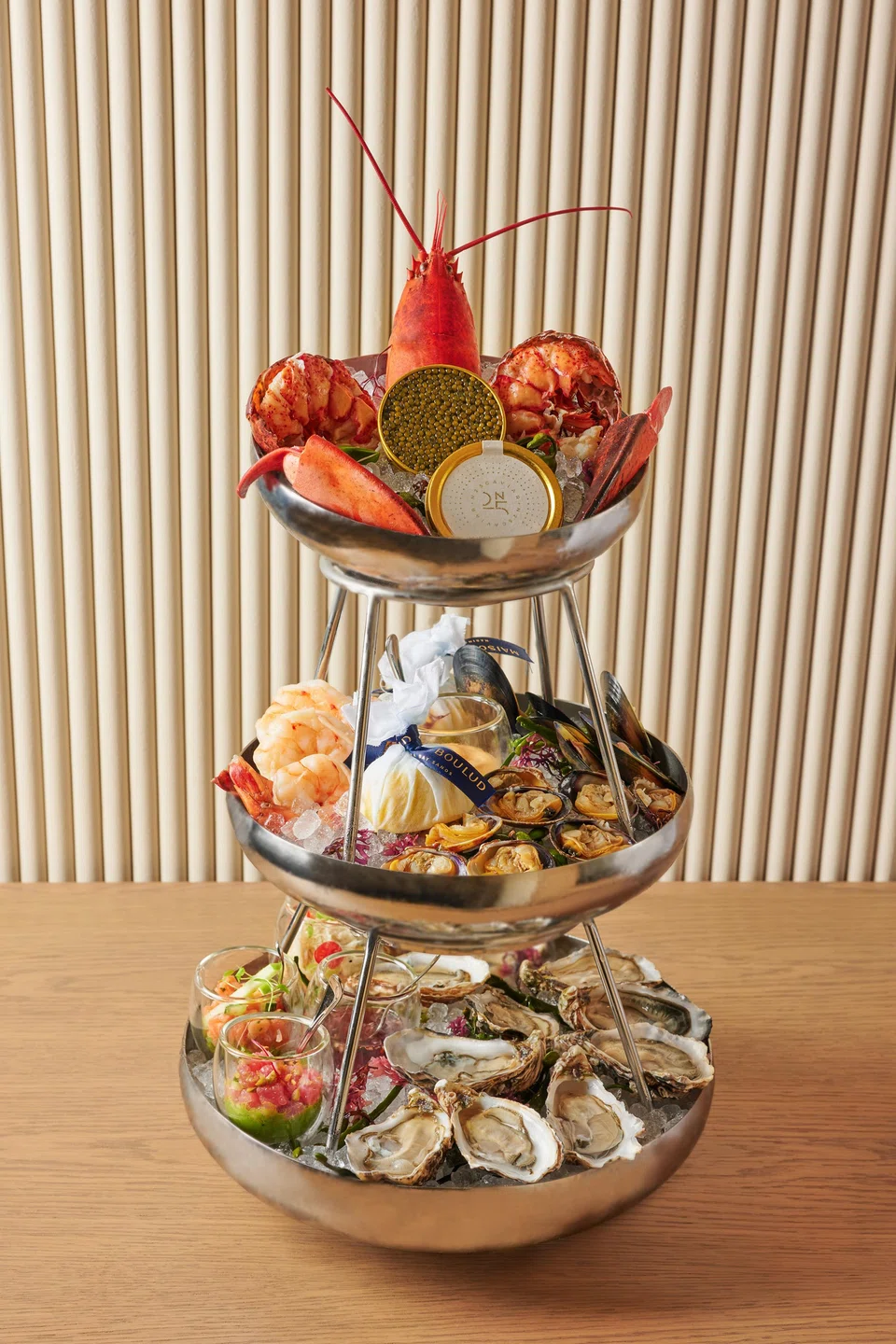 Plateau fruits de mer is a seafood platter of oysters, lobsters and other shellfish.